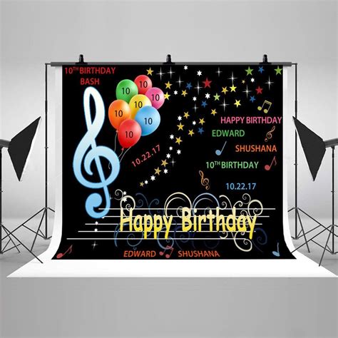 Happy Birthday Music and Balloons Banner Photography Backdrops Personalized Custom Photo ...