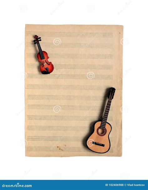 Music Notes Paper and Violin Stock Photo - Image of lined, document: 102406988