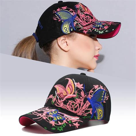 2018 Summer Female Flowers Butterfly Embroidered Baseball Cap Women ...