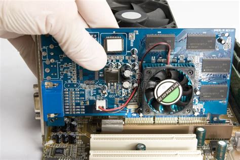 Installing Video Card into Motherboard Stock Image - Image of slot, push: 19053257