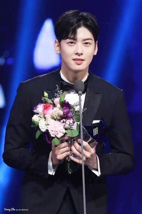 Cha Eun Woo is receiving an awards for category Rookie male artist at Korea Drama Awards 2018 ...