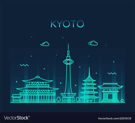 Kyoto skyline japan linear style city Royalty Free Vector | City vector, Kyoto, Building ...