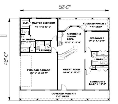 Ranch Plan: 1,500 Square Feet, 3 Bedrooms, 2 Bathrooms - 1776-00022