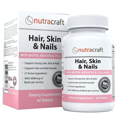 #1 Hair, Skin & Nails Supplement with 5000mcg of Biotin, Keratin, Collagen, MSM, Silica ...