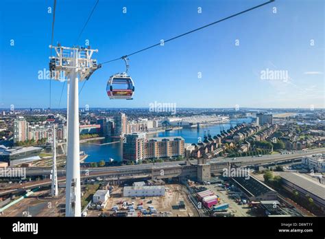 Aerial view from the Emirates Air Line cable car, London, England Stock ...