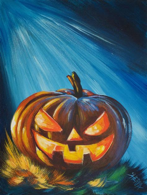 a painting of a jack o lantern pumpkin