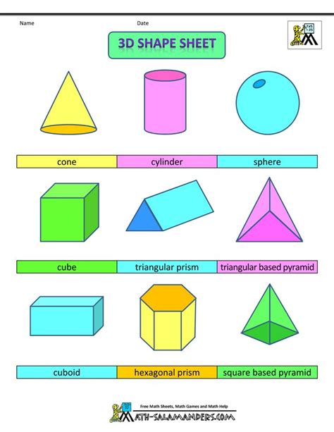 3D Shapes Sheet | Printable shapes, Shapes worksheets, Geometry worksheets