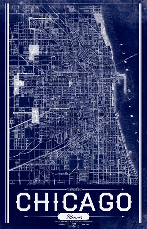 Chicago Vintage Remixed Map – LOST DOG Art & Frame