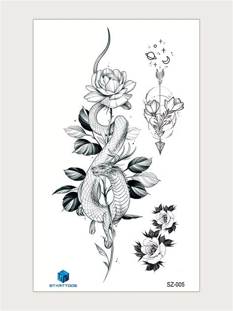 1sheet Flower & Chinese Dragon Pattern Tattoo Sticker | Pattern tattoo, Dragon tattoo designs ...