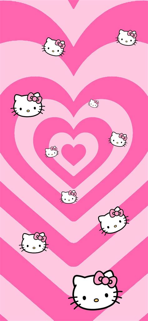 hello kitty wallpaper with many hearts and cats on pink striped heart ...