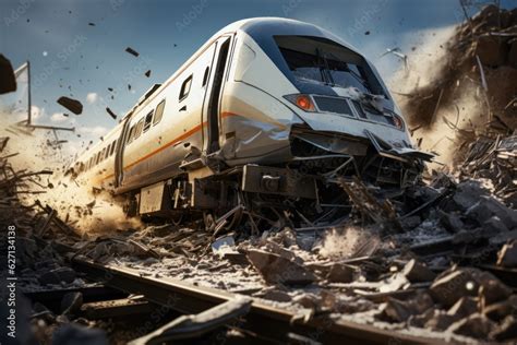 Accident of a high-speed train collided at the railroad Stock Illustration | Adobe Stock