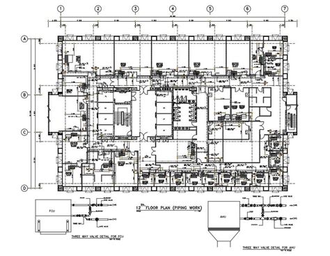 CAD drawing file shows the details of piping work of hospital building plan. Download the ...