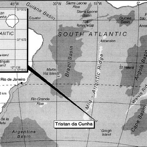 Map of the Tristan da Cunha group and its position in the South ...