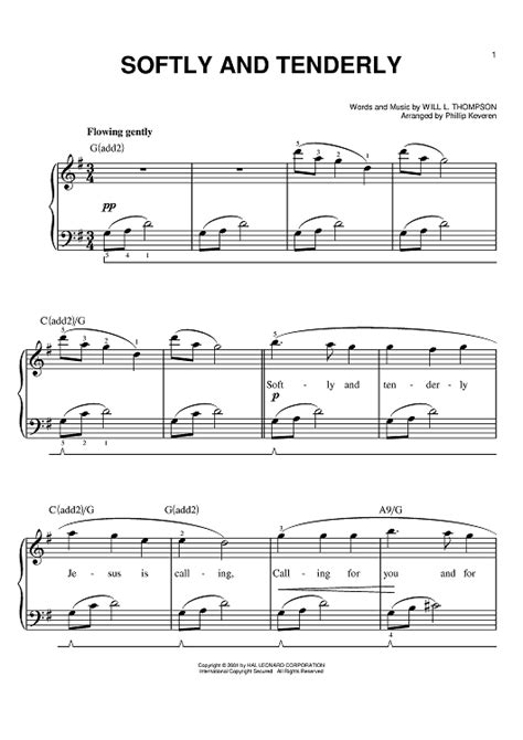 Softly And Tenderly" Sheet Music for Easy Piano - Sheet Music Now