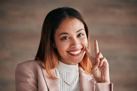 Premium Photo | Happy woman face and portrait smile with peace sign in joy for business career ...