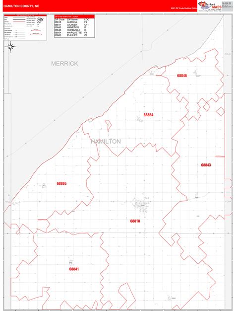 Hamilton County, NE Zip Code Wall Map Red Line Style by MarketMAPS ...