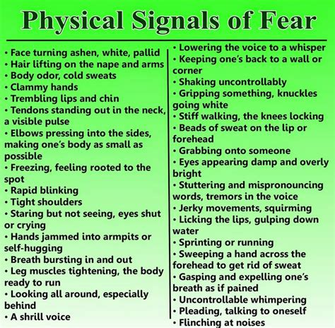 a poster with the words physical signals of fear