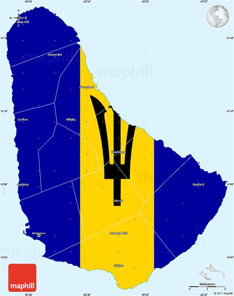 Flag Simple Map of Barbados, single color outside