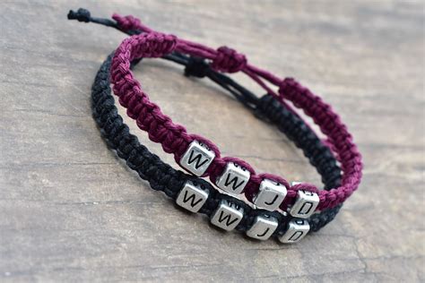Set of WWJD Bracelets in purple and black hemp Adjustable - CustomHempTreasures