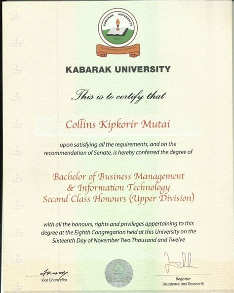 Kabarak University Certificate