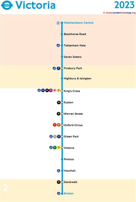 Map of the Victoria Line (Cyan line). Updated 2023.