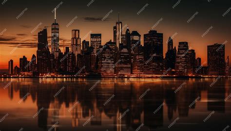 Premium AI Image | sunset city skyline at sunset city skyline