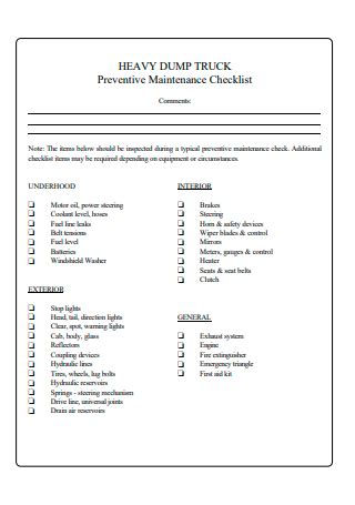 Sample Truck Maintenance Checklist - 3+ IN PDF