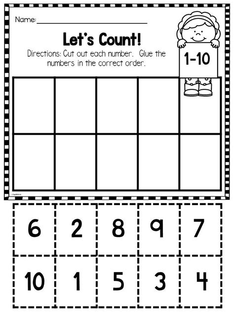 Kindergarten Math - Ordering Numbers and Counting Worksheets (Cut and Paste)