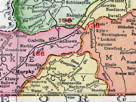 Clay County, North Carolina, 1911, Map, Rand McNally, Hayesville ...