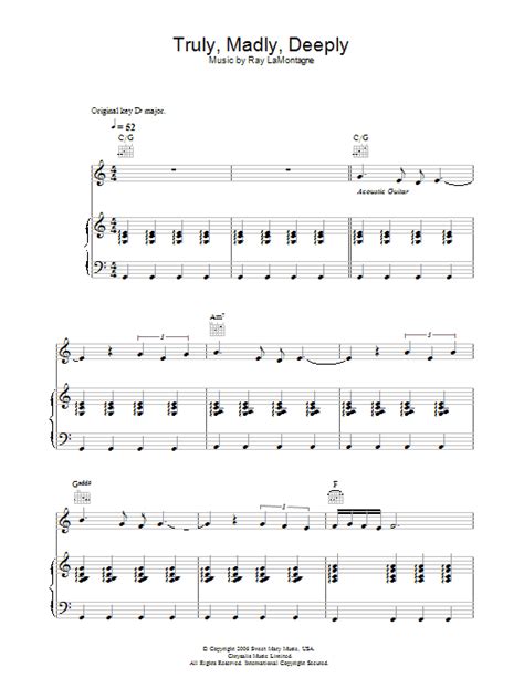 Truly, Madly, Deeply by Ray LaMontagne Sheet Music for Piano, Vocal & Guitar Chords at Sheet ...