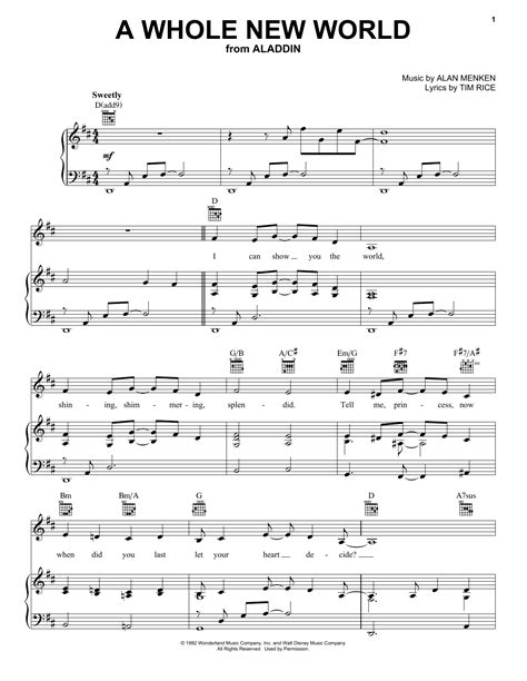 A Whole New World sheet music by Alan Menken (Piano, Vocal & Guitar ...