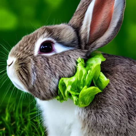 Rabbit eating lettuce, half black half white, very | Stable Diffusion ...