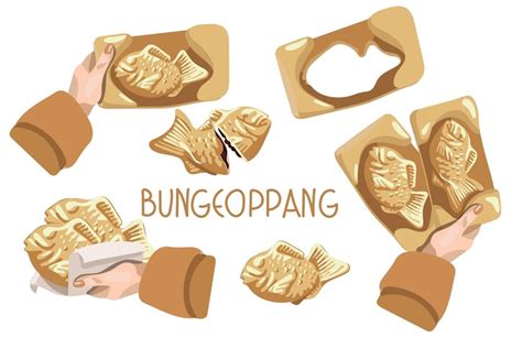 Premium Vector | A set of korean cuisine called bungeoppang street korean food in the form of ...