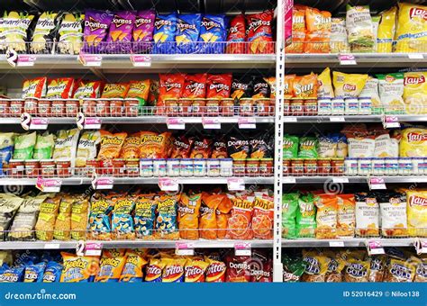 Potato Chips and Snacks in Supermarket Editorial Stock Image - Image of front, background: 52016429