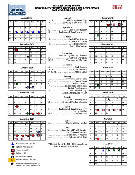 Watauga County Schools Calendar 2024-2025 in PDF