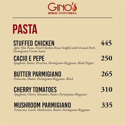 Menu at Gino's Brick Oven Pizza pizzeria, Makati, Salcedo Village