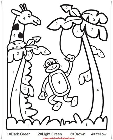 a coloring page for children with numbers and animals in the jungle ...