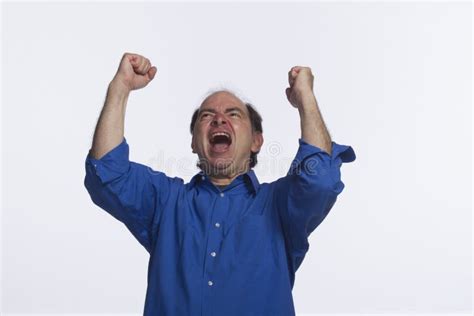 Handsome Young Man Excitedly Cheering Isolated Stock Photo