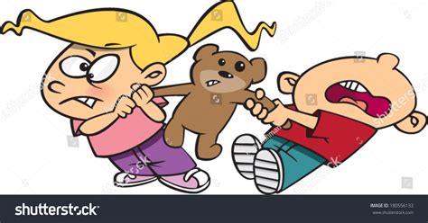 Cartoon Kids Fighting Over Teddy Bear: เวกเตอร์สต็อก (ปลอดค่าลิขสิทธิ์ ...