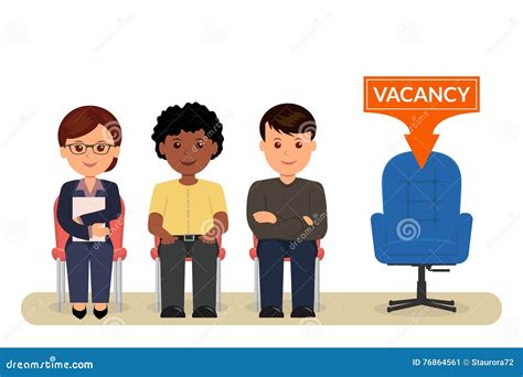 Vacancy. Cartoon People Sitting on Chairs Awaiting an Interview for Employment. Recruitment ...