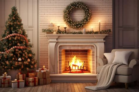 Premium AI Image | Cozy winter scene with a fireplace stockings and a ...