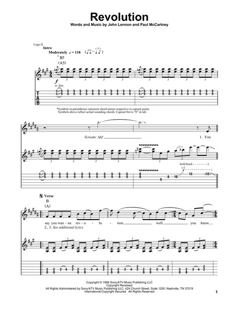 Revolution Sheet Music | The Beatles | Guitar Tab Play-Along