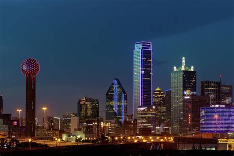 Dallas Skyline Cityscape at night during the blue hour. Photograph by ...