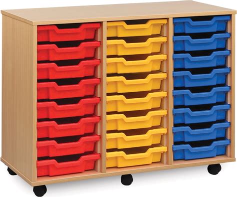 Monarch Mobile School Shallow Tray Storage Unit 24 Coloured Trays Beech MEQ4W-COL: Amazon.co.uk ...