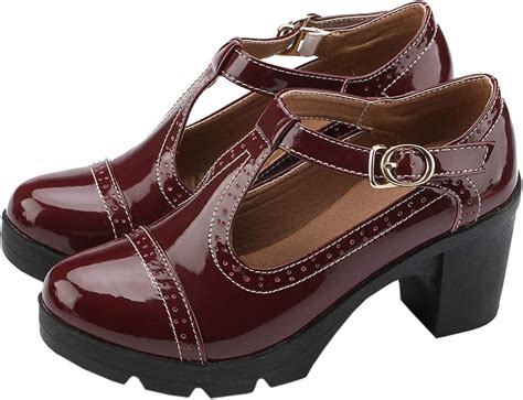 Amazon.com | DADAWEN Women's Classic T-Strap Platform Mid-Heel Square Toe Oxfords Dress Shoes ...