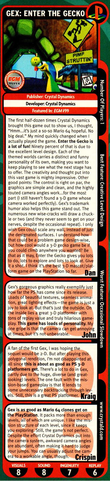 Electronic Gaming Monthly reviews Enter the Gecko | Gex | Know Your Meme