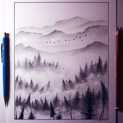 Pencil Forest Landscape Drawing