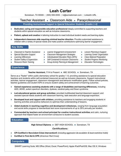 How To Write A Resume For A Teacher Aide Position ~ Allcot Text