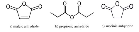 The chemical structures of maleic anhydride (a), propionic anhydride ...