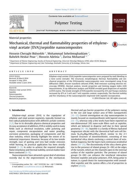 (PDF) Mechanical, thermal and flammability properties of Ethylene-vinyl ...